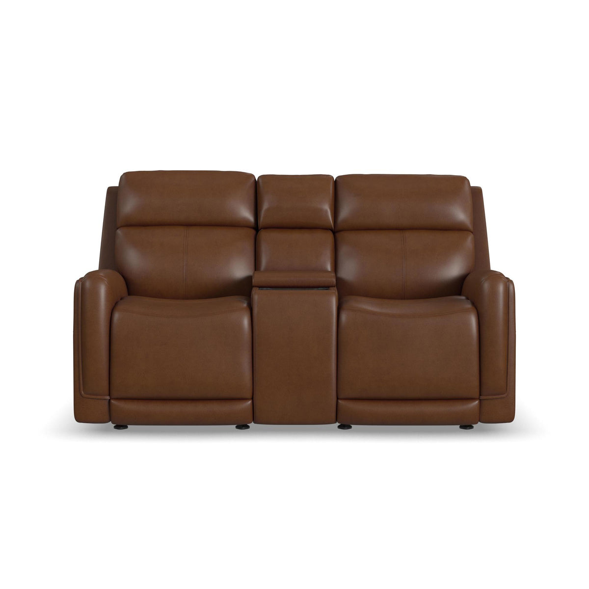 Alister Leather Power Gliding Loveseat with Console, Power Headrests & Lumbar