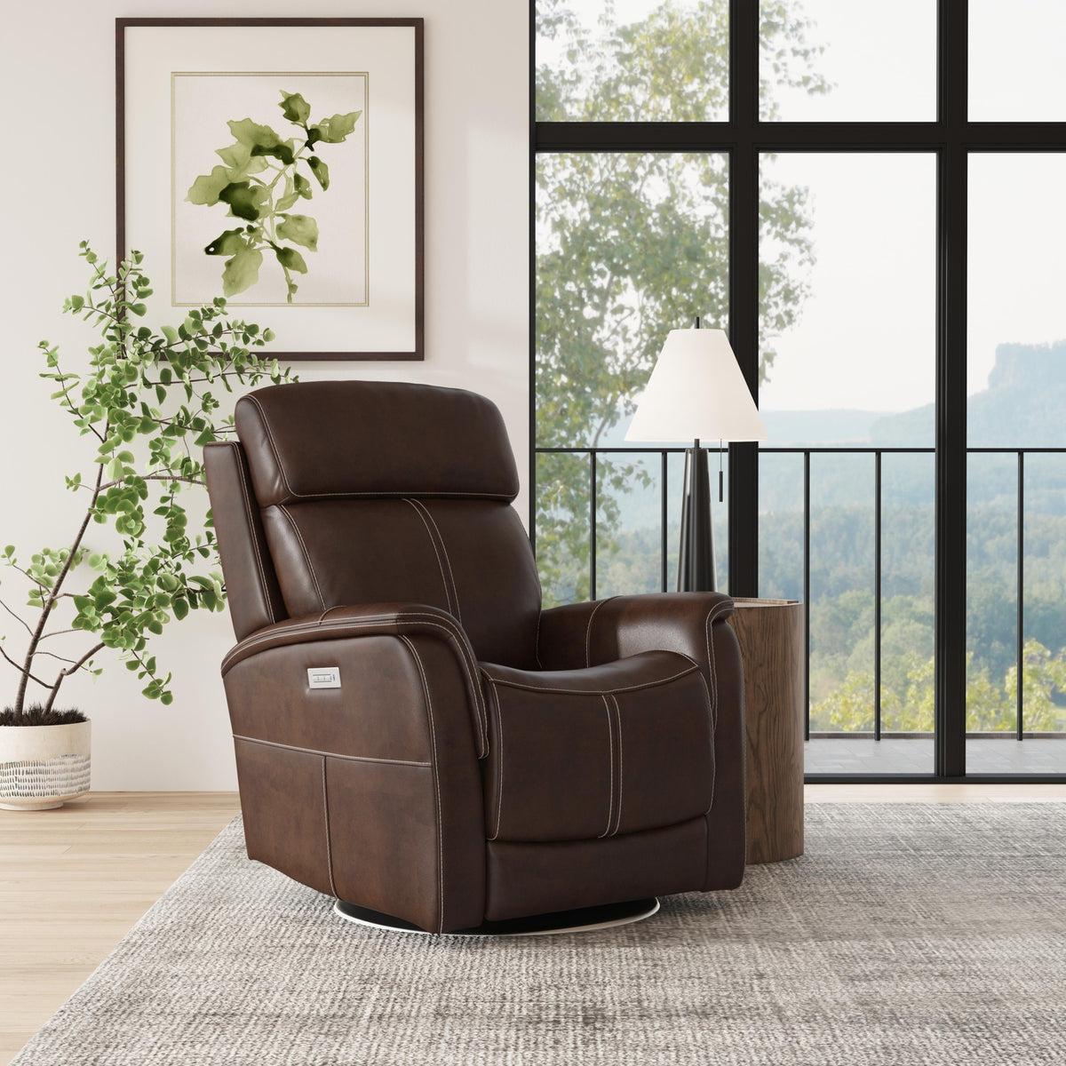 View Leather Power Swivel Recliner with Power Headrest