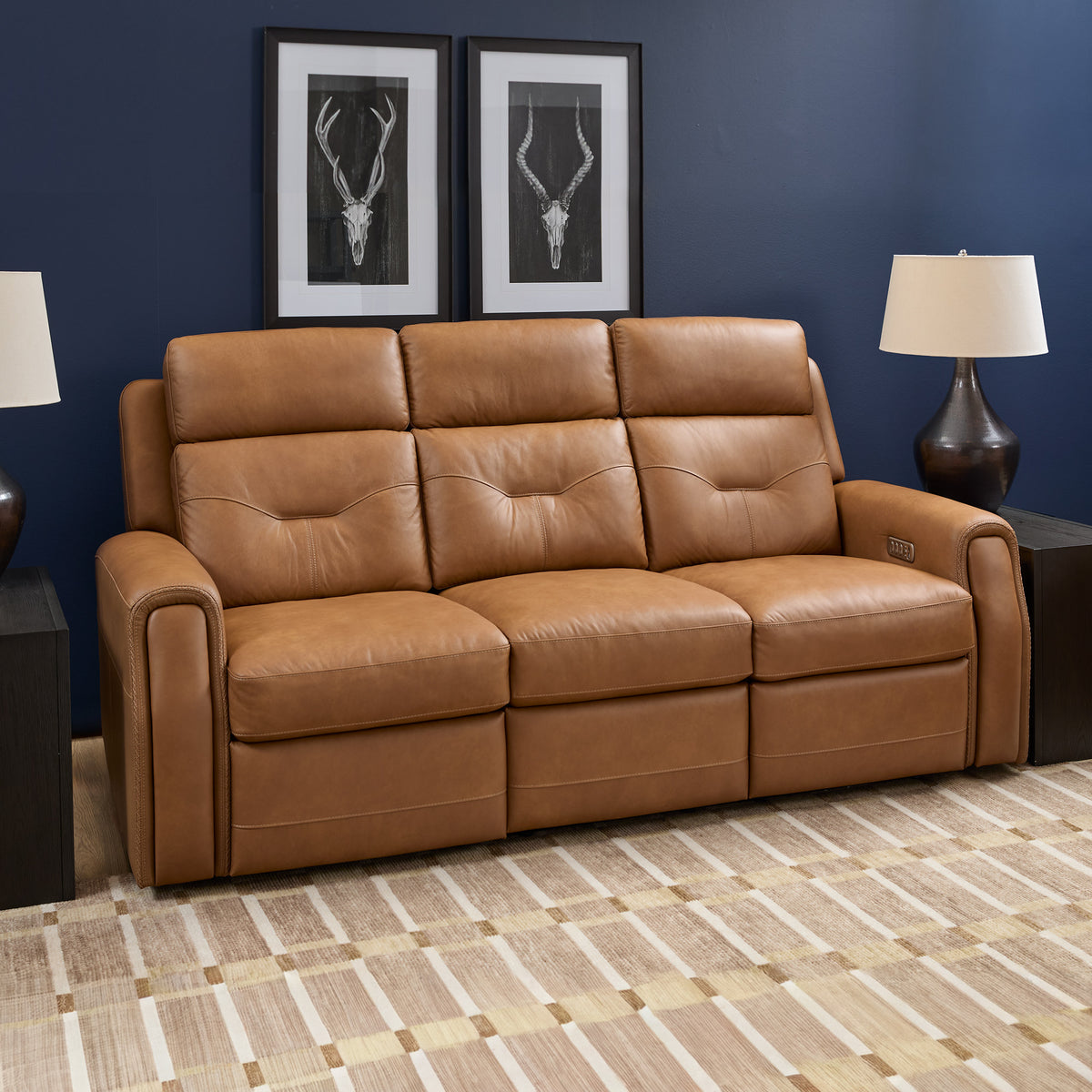 Felix Leather Power Reclining Sofa with Power Headrest, Lumbar, Heat & Massage