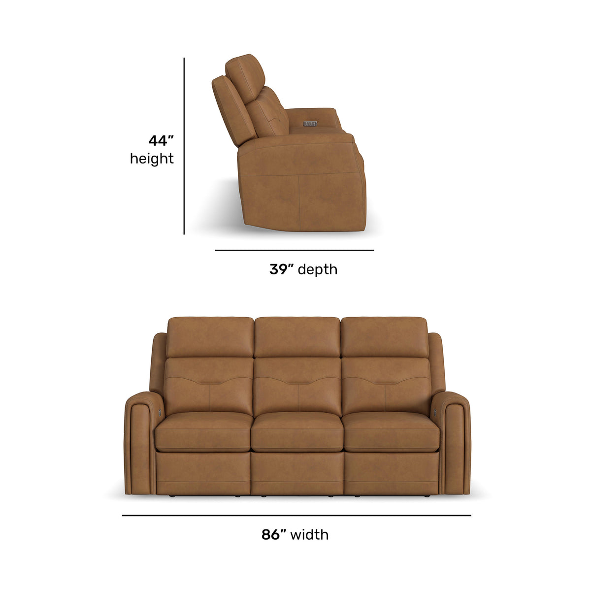 Felix Leather Power Reclining Sofa with Power Headrest, Lumbar, Heat & Massage