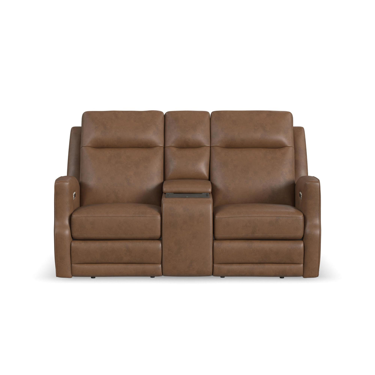 Maxwell Leather Power Reclining Loveseat with Console, Power Headrests and Lumbar