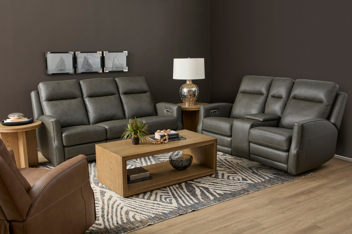 Maxwell Leather Power Reclining Loveseat with Console, Power Headrests and Lumbar