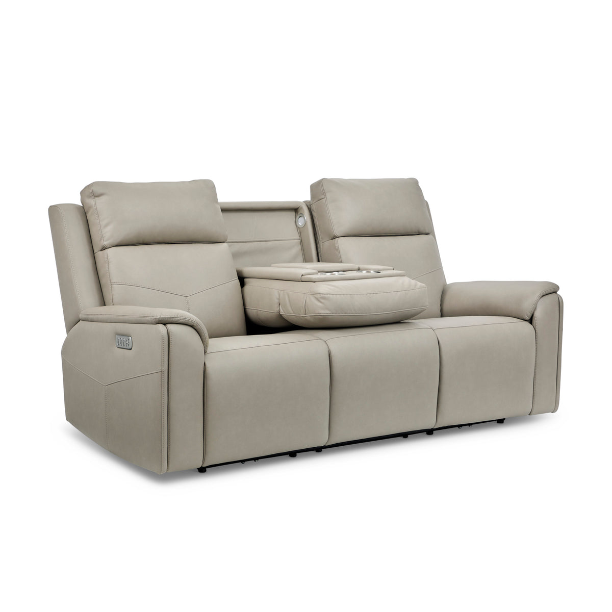 Vernon Vinyl Power Reclining Sofa with Console, Power Headrest, Lumbar, Heat & Massage