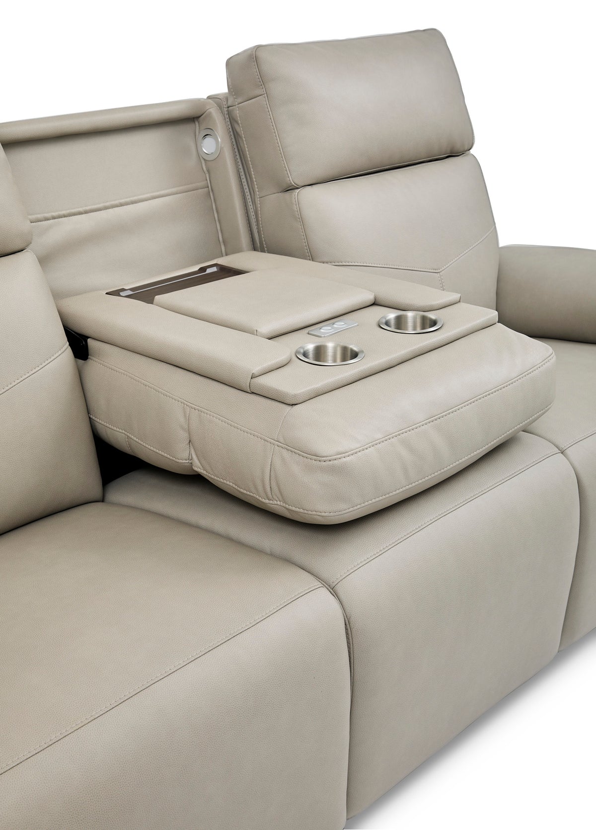 Vernon Vinyl Power Reclining Sofa with Console, Power Headrest, Lumbar, Heat & Massage