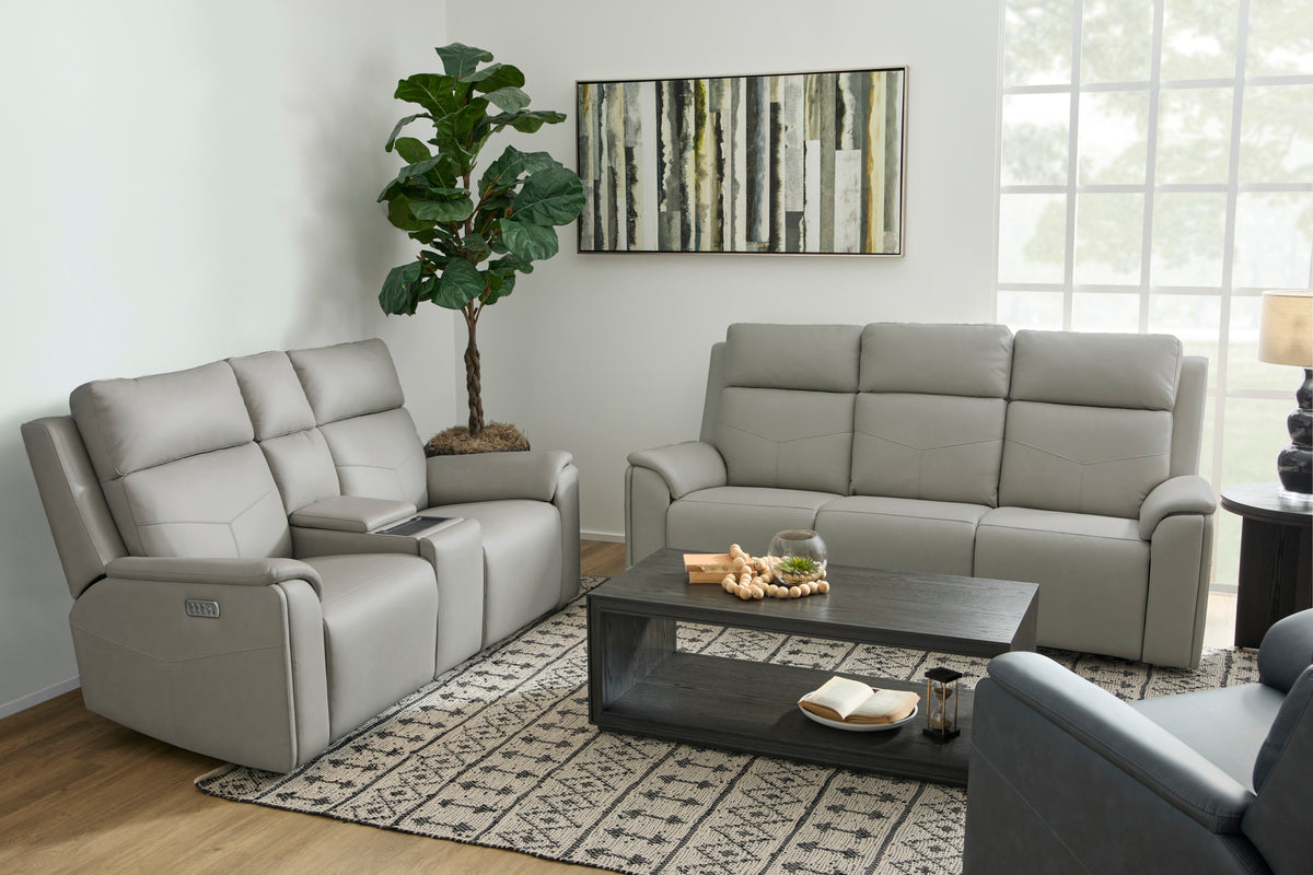 Vernon Fabric Power Reclining Loveseat with Console, Power Headrests, Lumbar, Heat & Massage