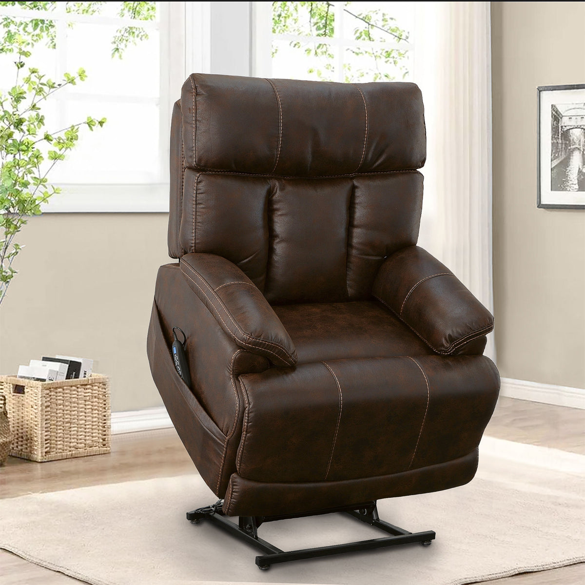 Clive Fabric Power Lift Recliner with Power Headrest & Lumbar
