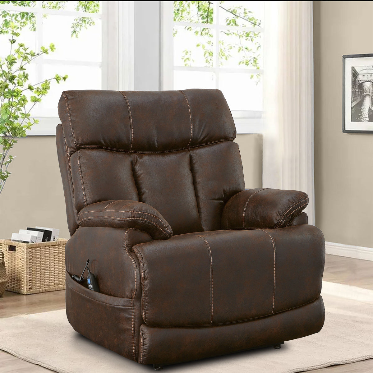 Clive Fabric Power Lift Recliner with Power Headrest & Lumbar