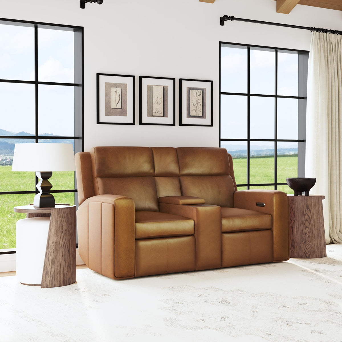 Wyatt Leather Power Reclining Loveseat with Console & Power Headrests & Lumbar
