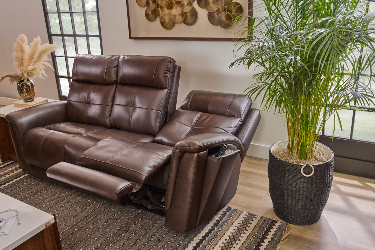 Ranger Leather Power Reclining Sofa with Console, Power Headrest, Lumbar, Heat & Massage