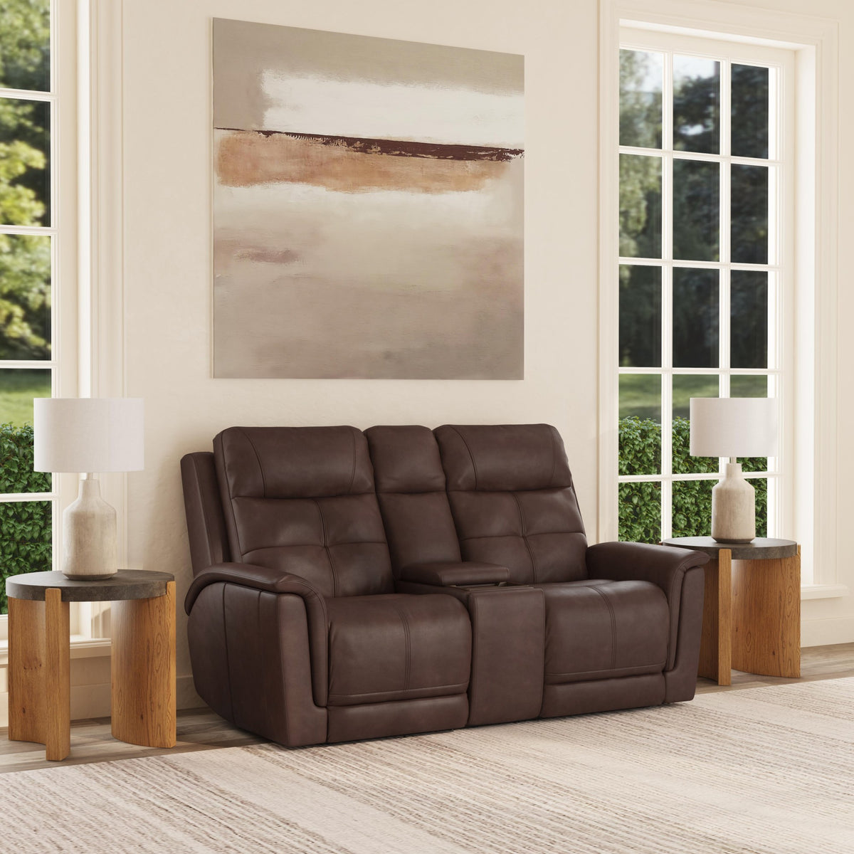 Ranger Leather Power Reclining Loveseat with Console, Power Headrest, Lumbar, Heat & Massage