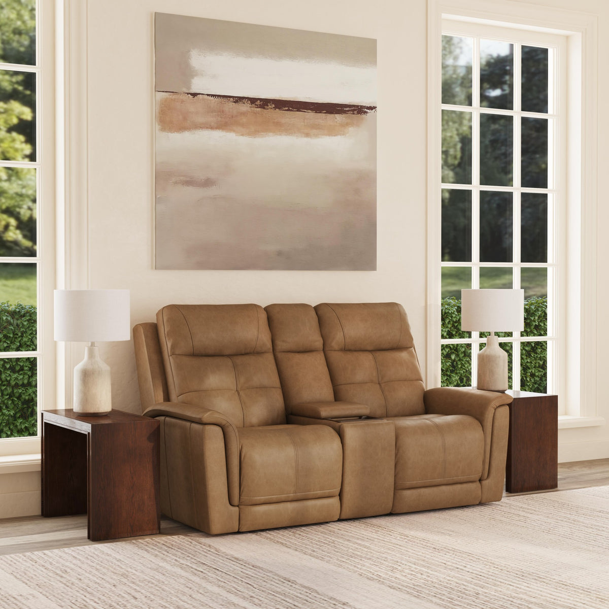 Ranger Leather Power Reclining Loveseat with Console, Power Headrest, Lumbar, Heat & Massage