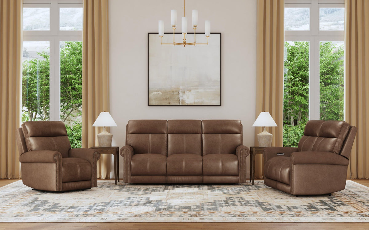 Alexander Leather Power Reclining Loveseat with Power Headrest & Lumbar