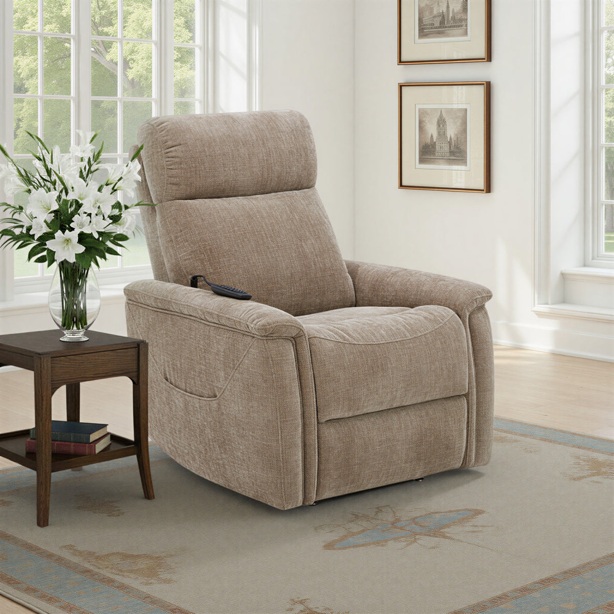 Luma Fabric Power Lift Recliner with Power Headrest, Lumbar, Heat & Massage