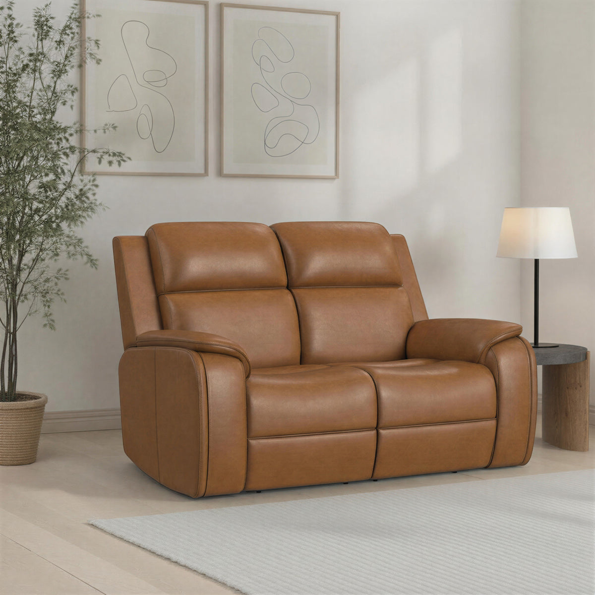 Ziggy Leather Power Reclining Loveseat with Power Headrest, Lumbar, Heat & Massage