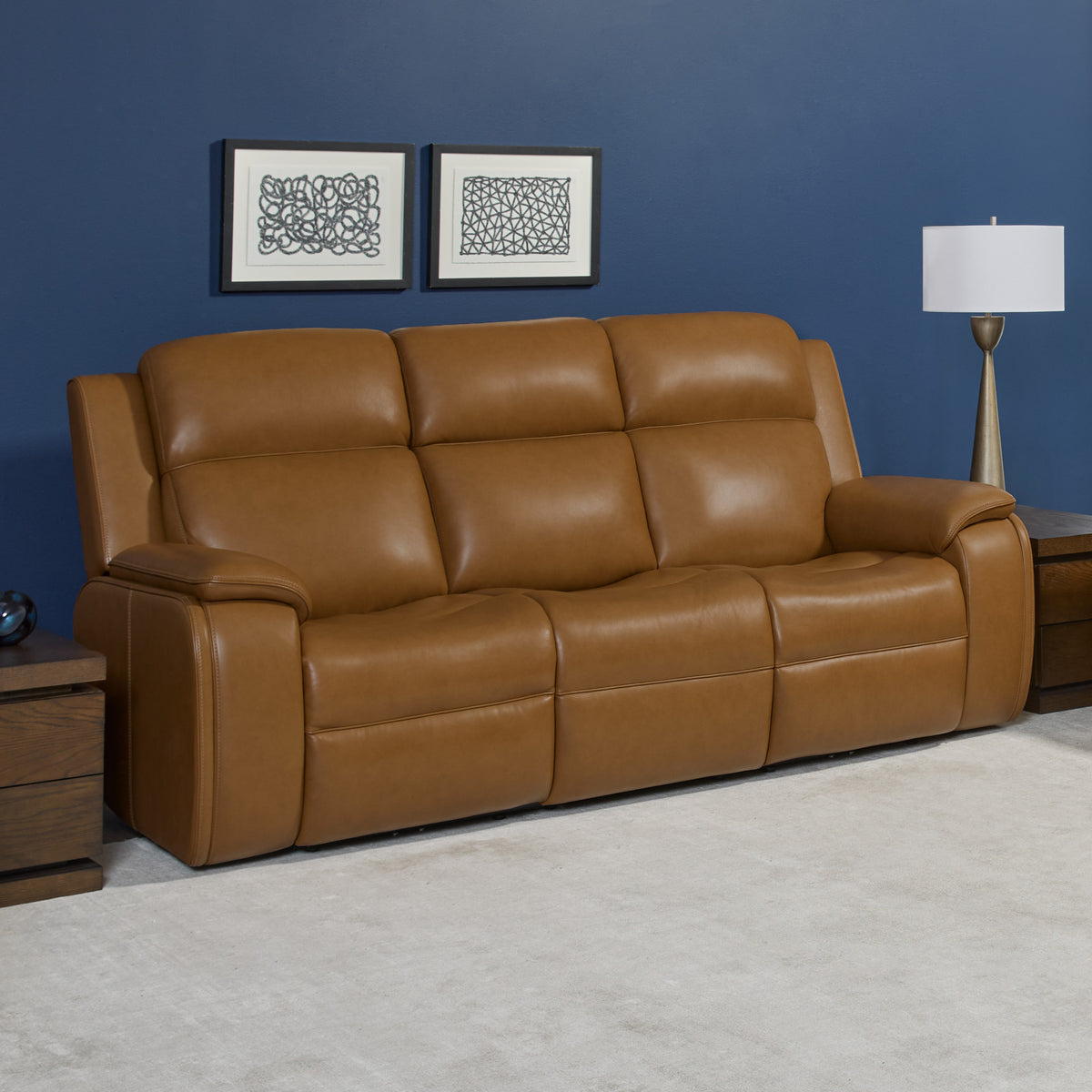 Ziggy Leather Power Reclining Sofa with Power Headrest, Lumbar, Heat & Massage