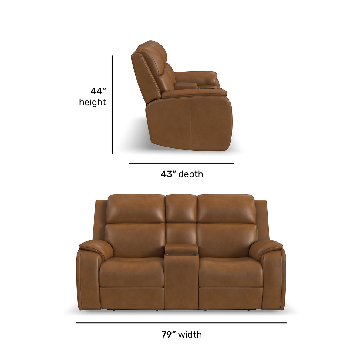 Ziggy Leather Power Reclining Loveseat with Console, Power Headrest, Lumbar, Heat & Massage