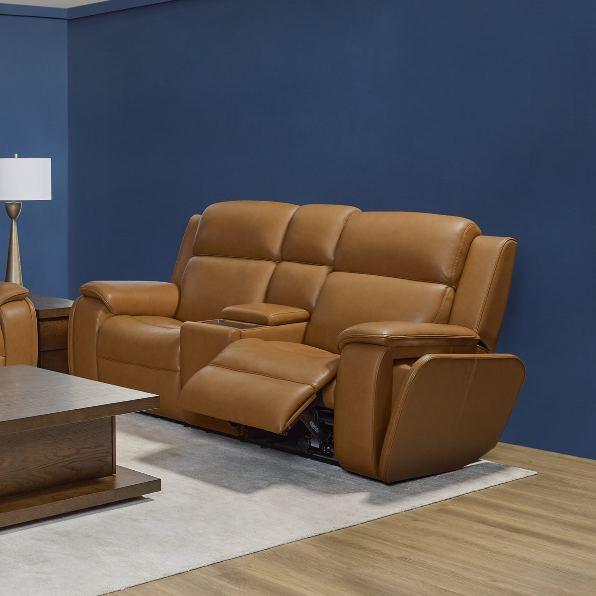 Ziggy Leather Power Reclining Loveseat with Console, Power Headrest, Lumbar, Heat & Massage