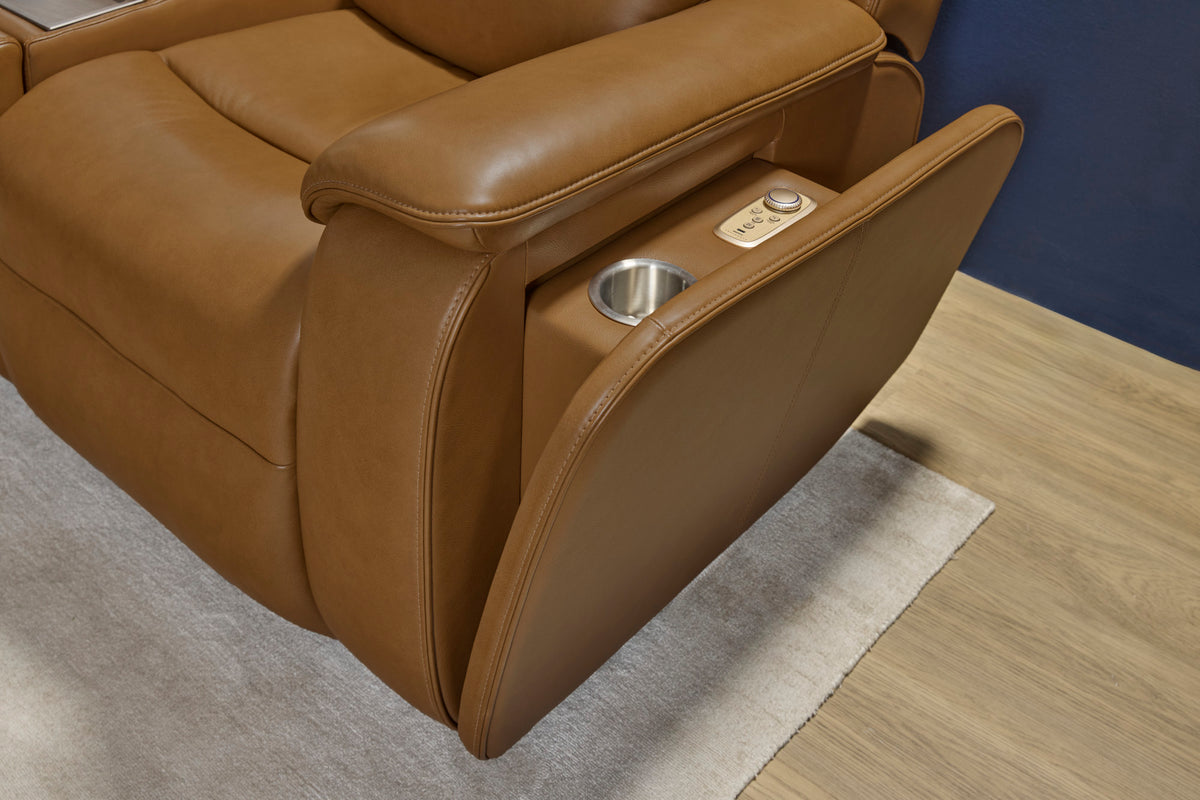 Ziggy Leather Power Reclining Loveseat with Console, Power Headrest, Lumbar, Heat & Massage