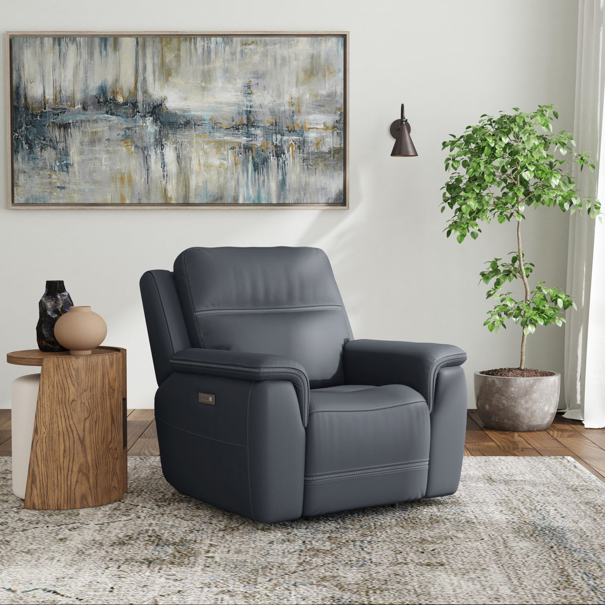 Sawyer Leather Power Recliner with Power Headrest & Lumbar