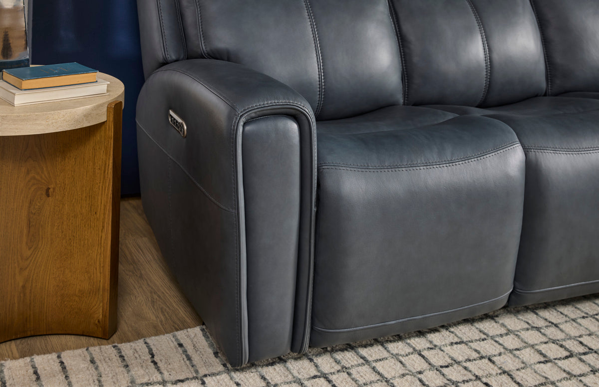 Warren Leather Power Reclining Sofa with Console, Power Headrest & Lumbar