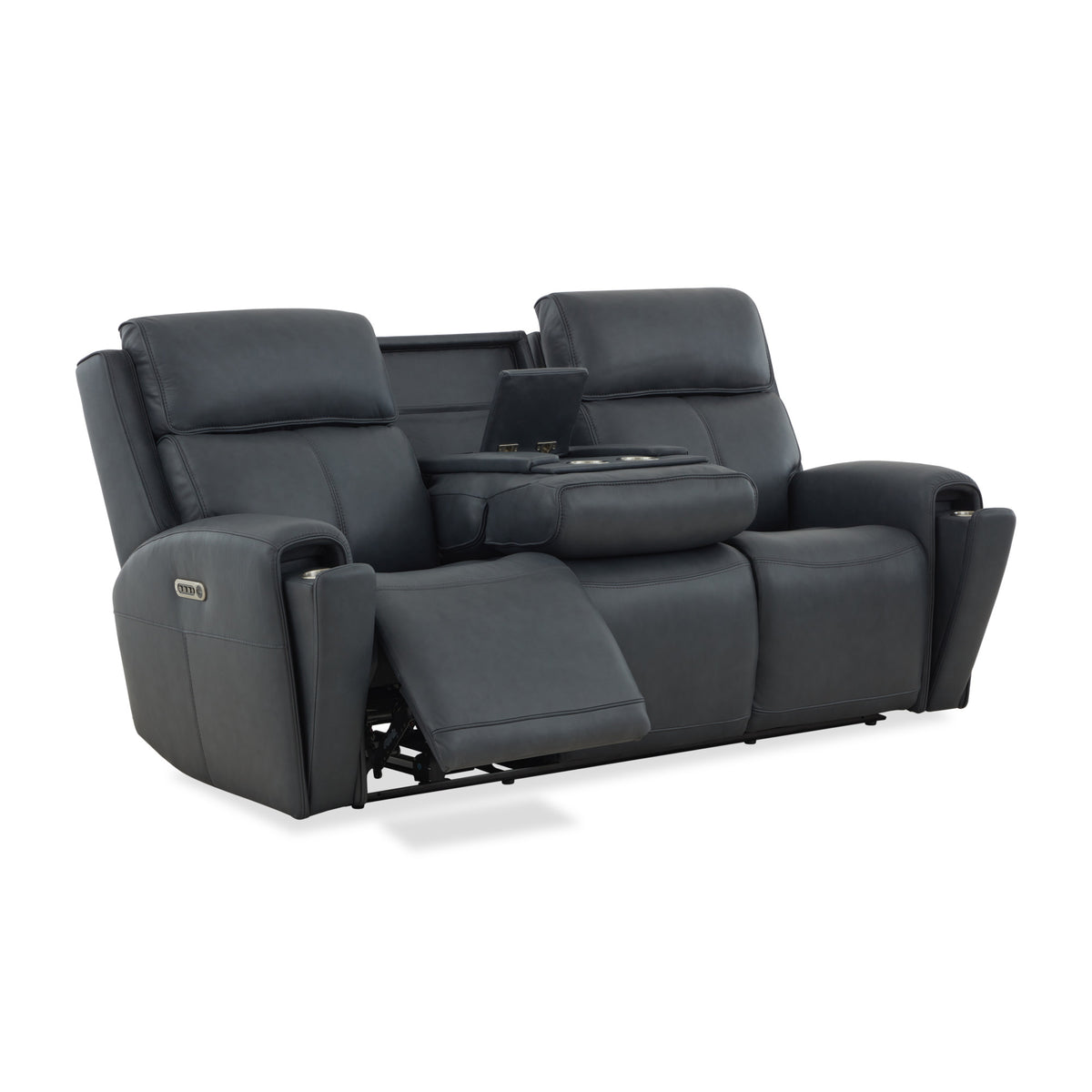 Warren Leather Power Reclining Sofa with Console, Power Headrest & Lumbar