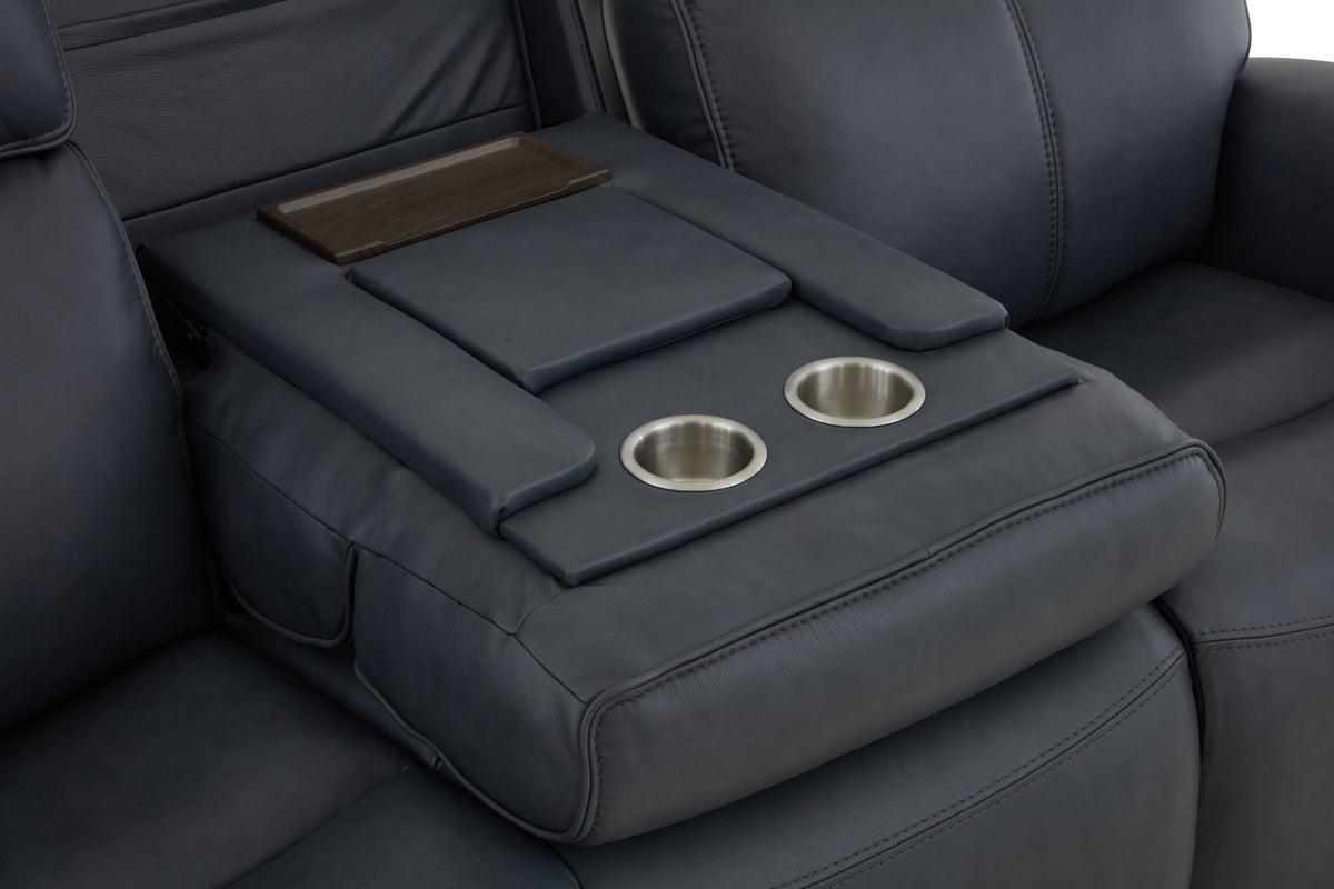 Warren Leather Power Reclining Sofa with Console, Power Headrest & Lumbar