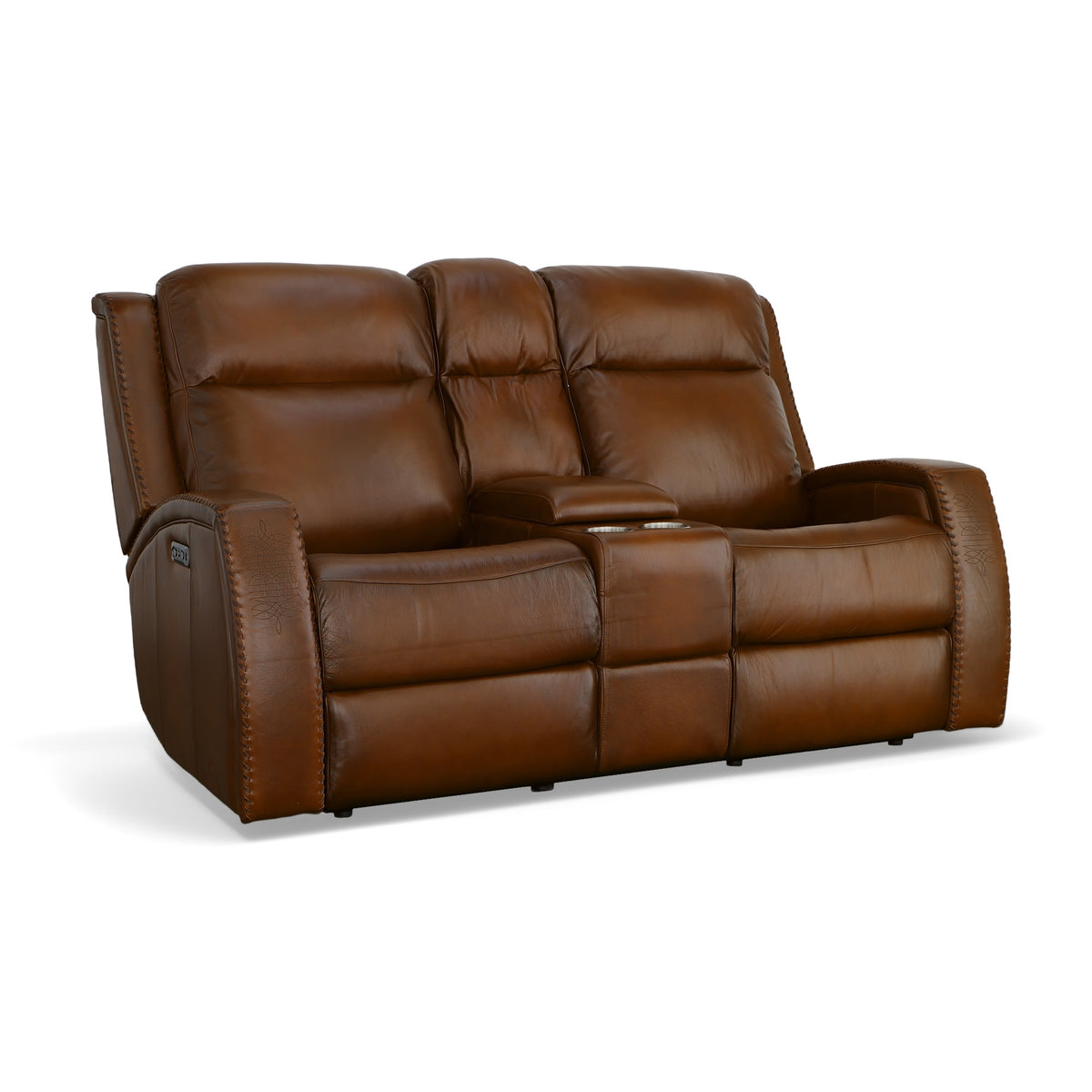 Mustang Leather Power Loveseat with Console with Power Headrest