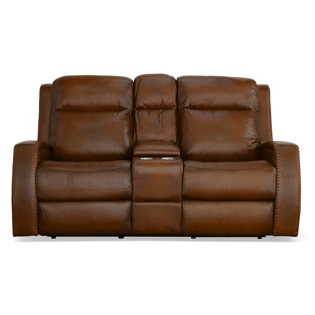 Mustang Leather Power Loveseat with Console with Power Headrest