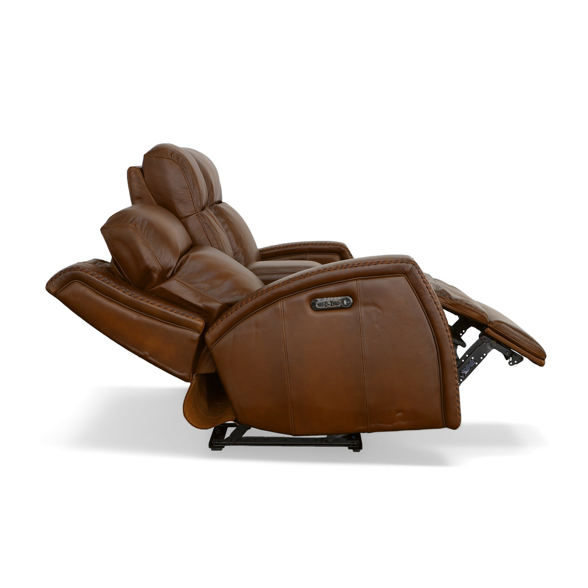 Mustang Leather Power Loveseat with Console with Power Headrest