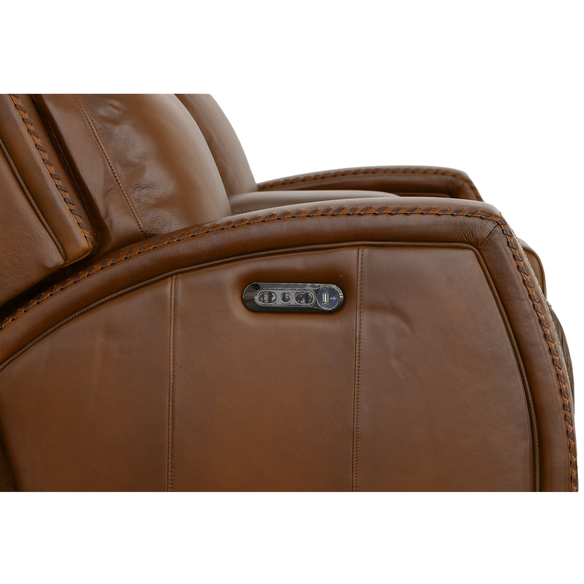 Mustang Leather Power Loveseat with Console with Power Headrest