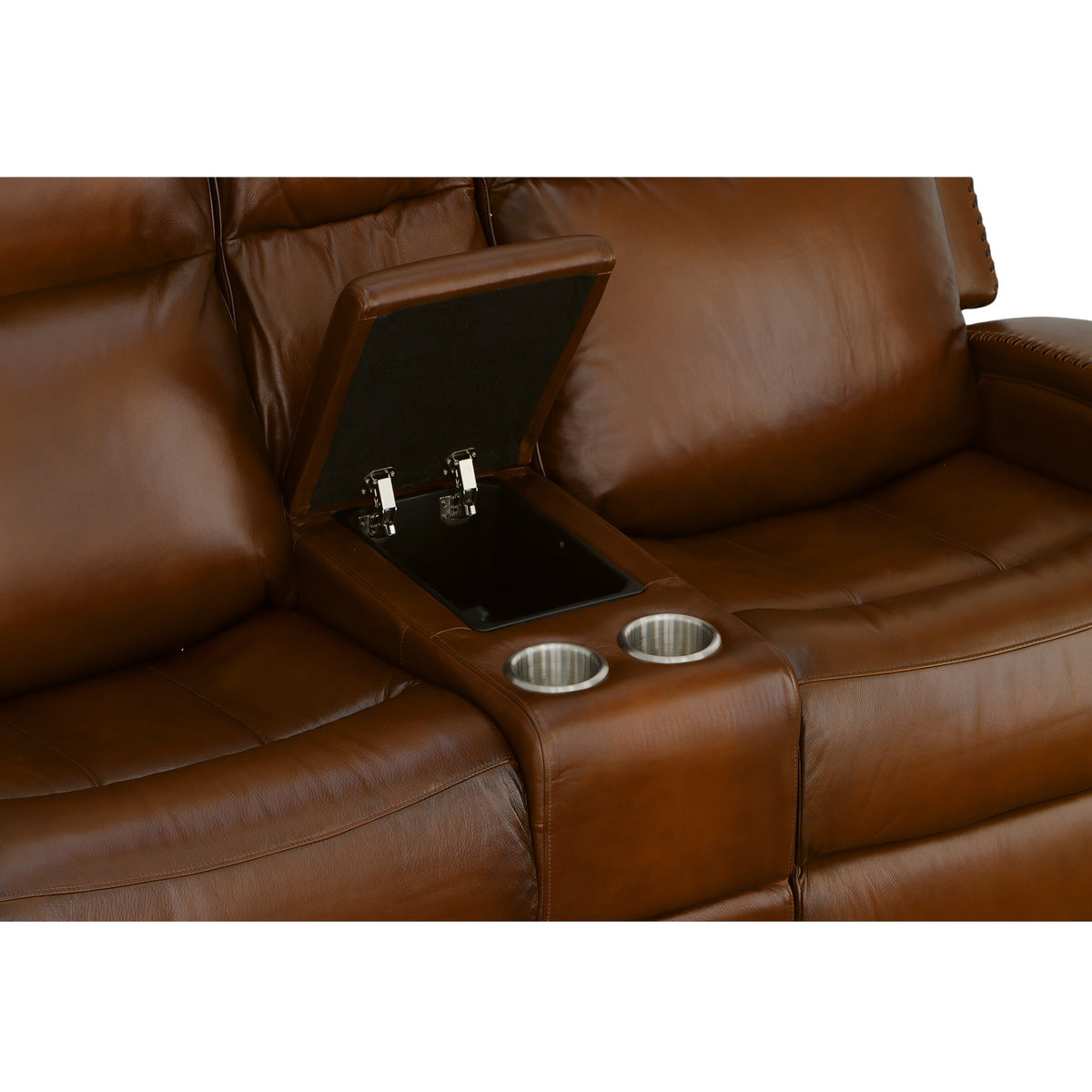 Mustang Leather Power Loveseat with Console with Power Headrest