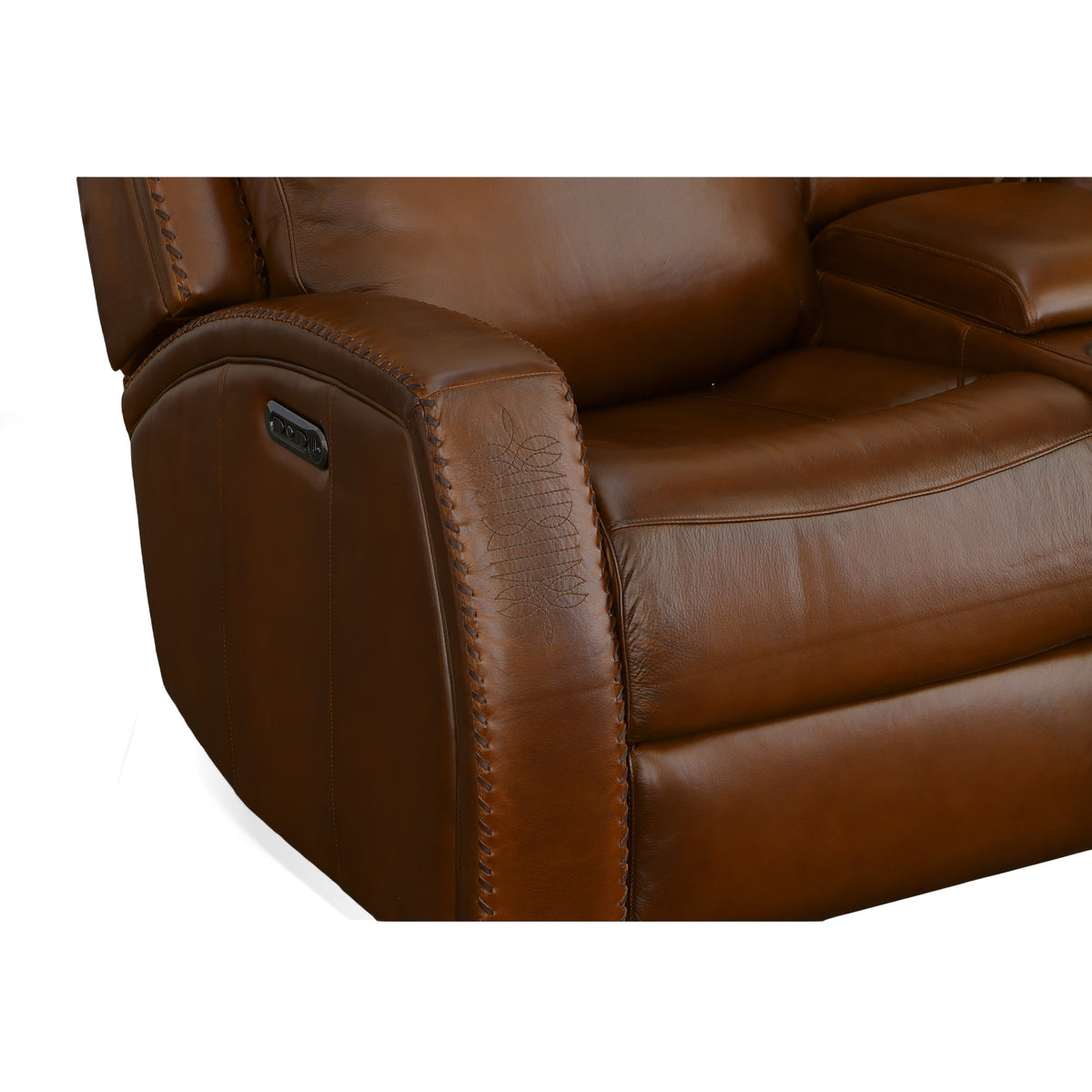 Mustang Leather Power Loveseat with Console with Power Headrest