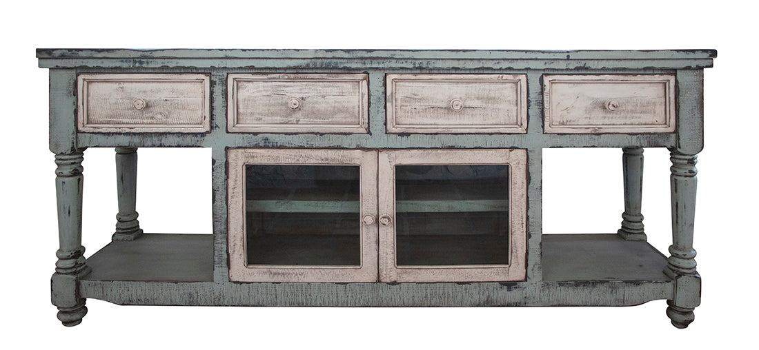 Aruba TV Stand, Blue, 4 Drawer 2 Doors 70"