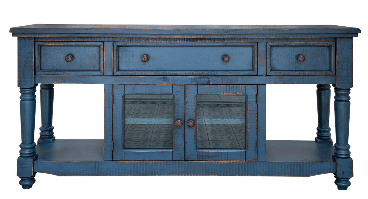 Aruba TV Stand, Blue, 3 Drawer 2 Doors 70" - Pine