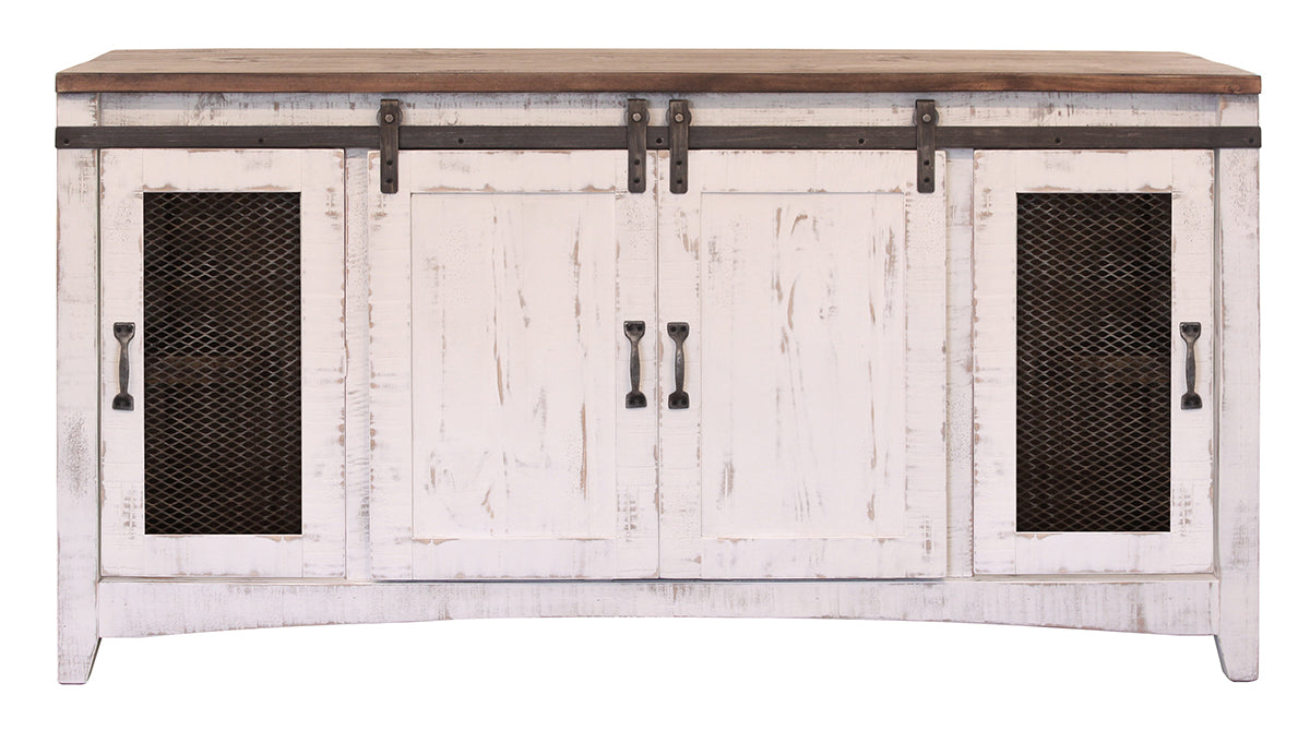 Pueblo White TV Stand, White, 4 Door