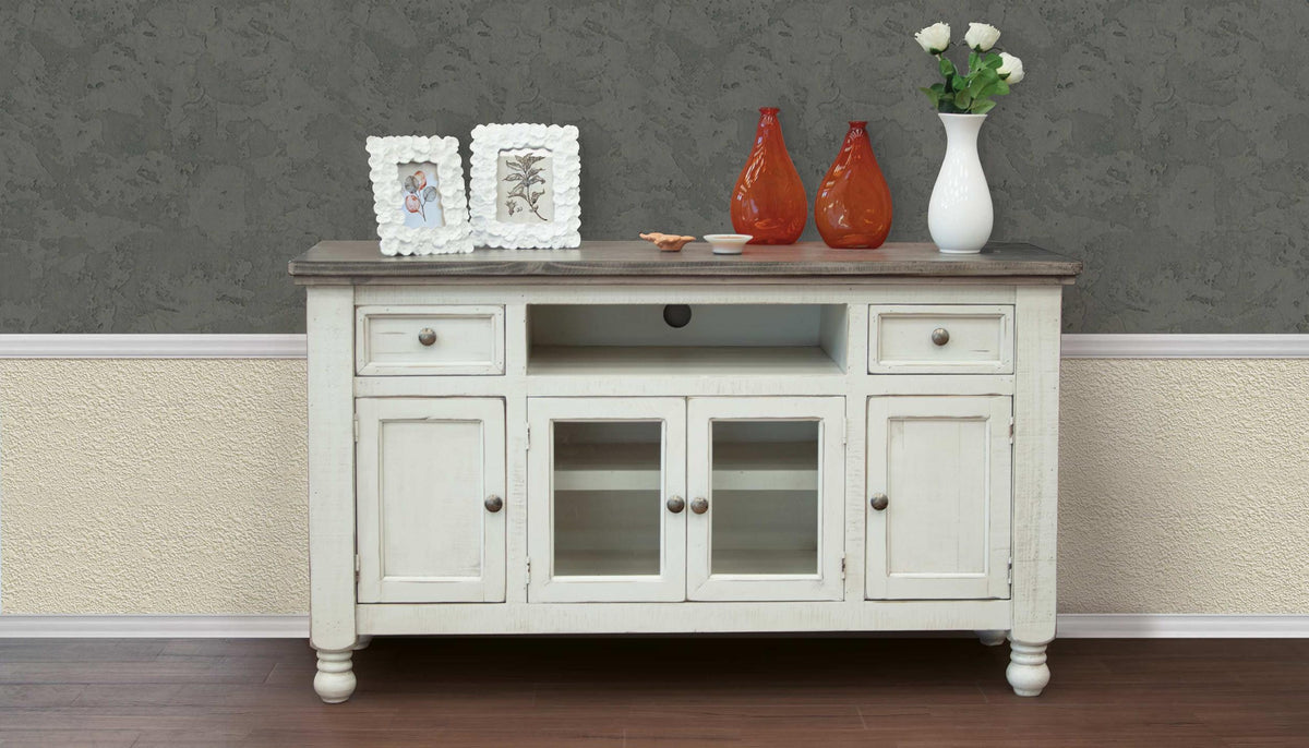 Stone TV Stand, White, 2 Drawer 4 Doors 60"