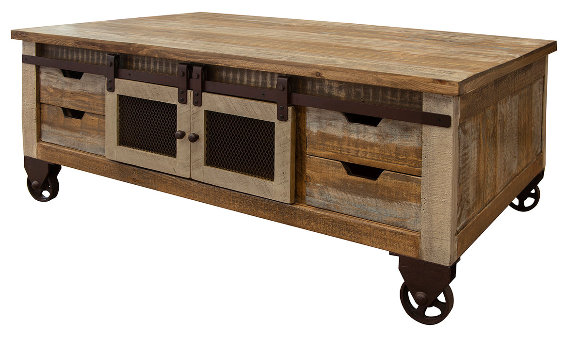 Antique Multicolor Cocktail Table, Brown, 8 Drawer 4 Doors