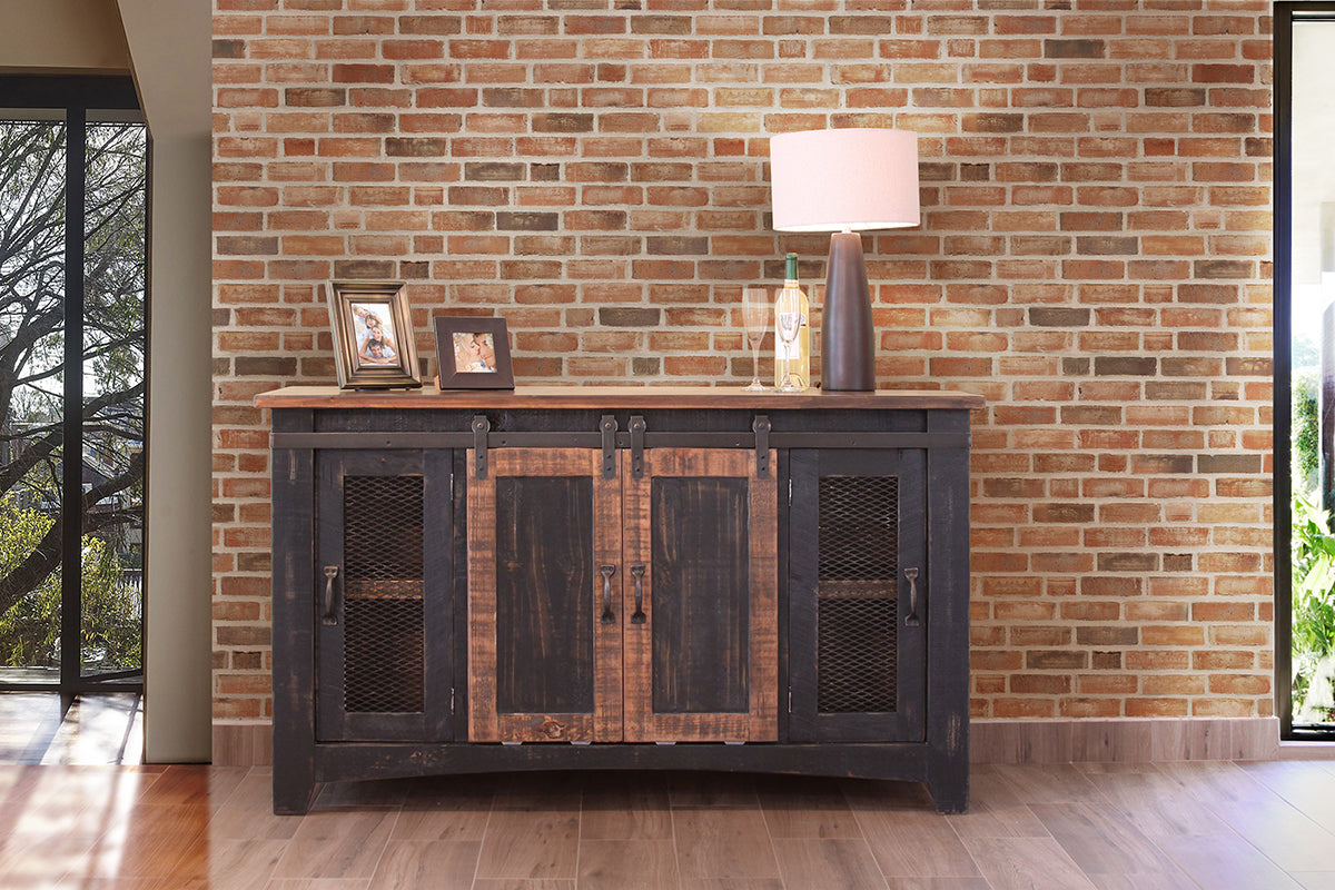 Pueblo TV Stand, Black, 2 Sliding Doors, 2 Mesh Doors 60"