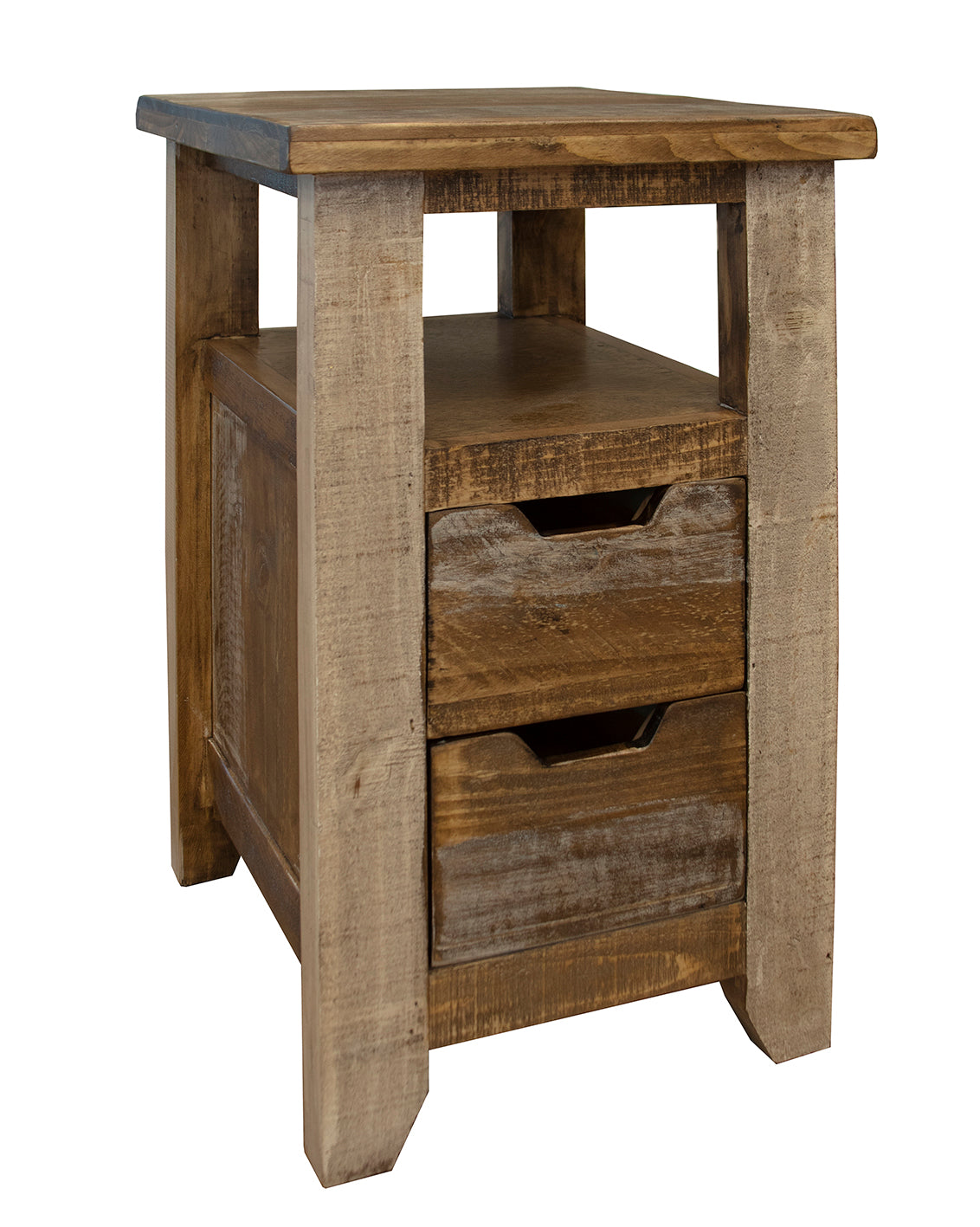 Antique Multicolor Chairside Table, Brown, 2 Drawer