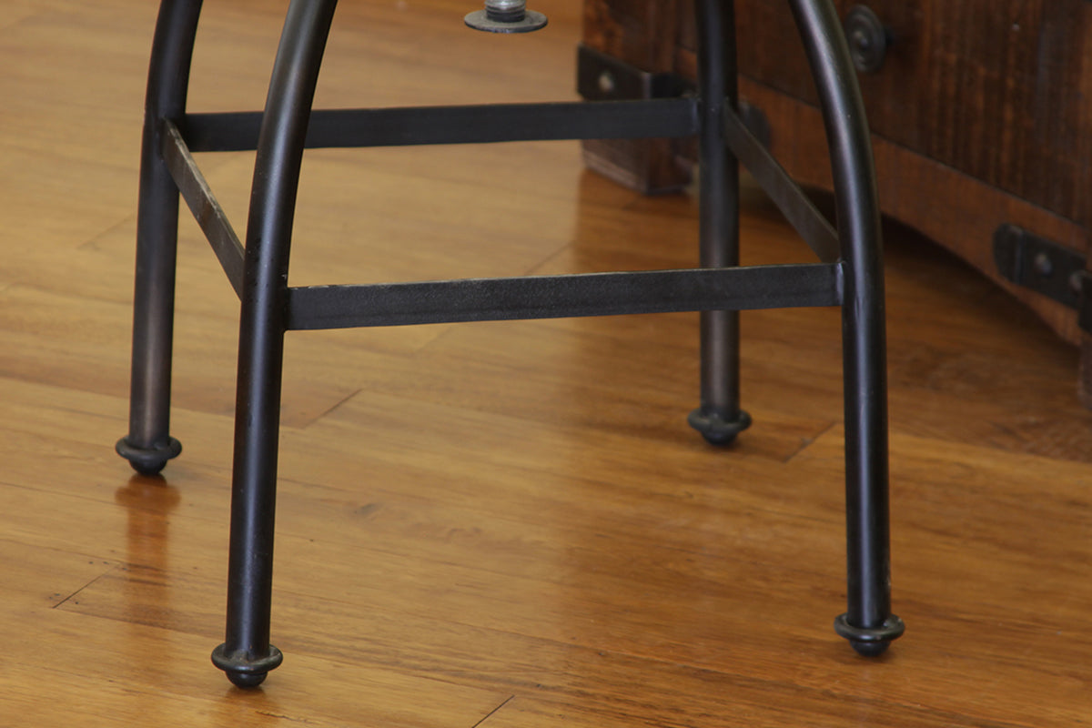 Pueblo Barstool, Brown, Wooden Seat Adjustable 24-30" Swivel Iron Base