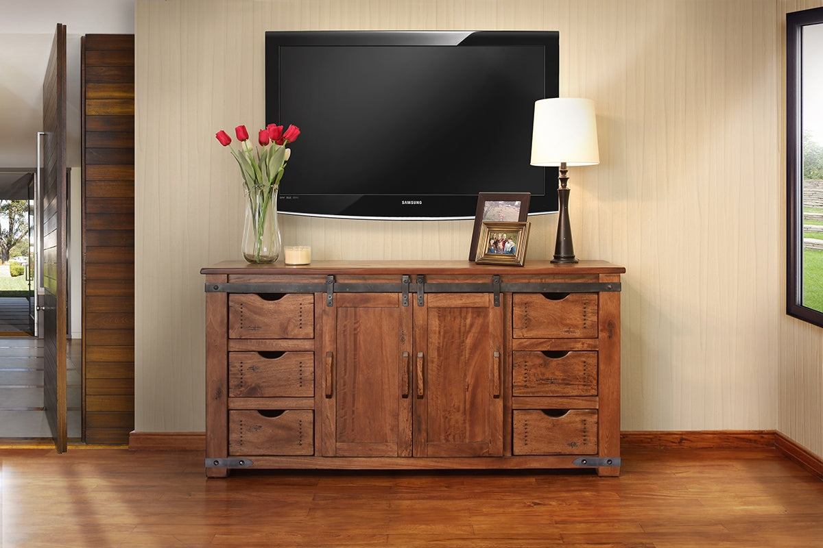 Parota TV Stand, Brown, 6 Drawer 2 Door 70"