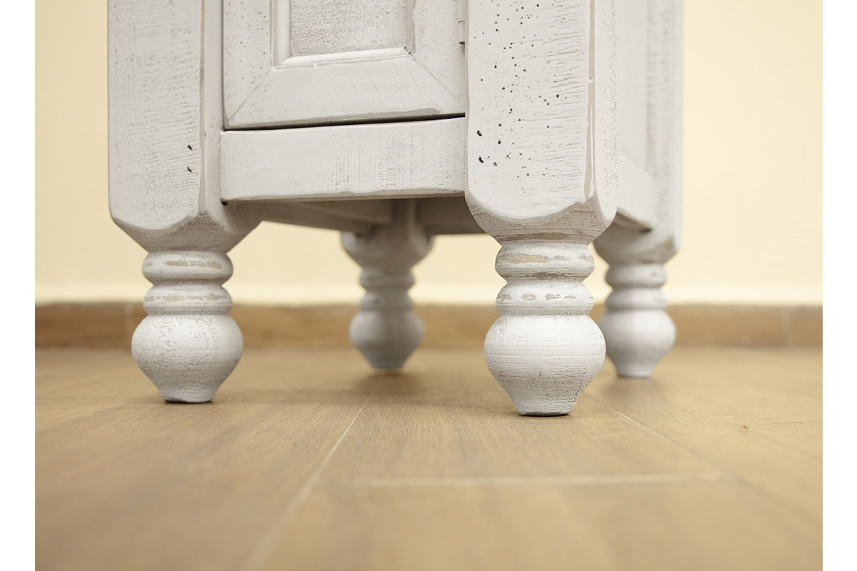 Stone Chairside Table, White, 1 Door
