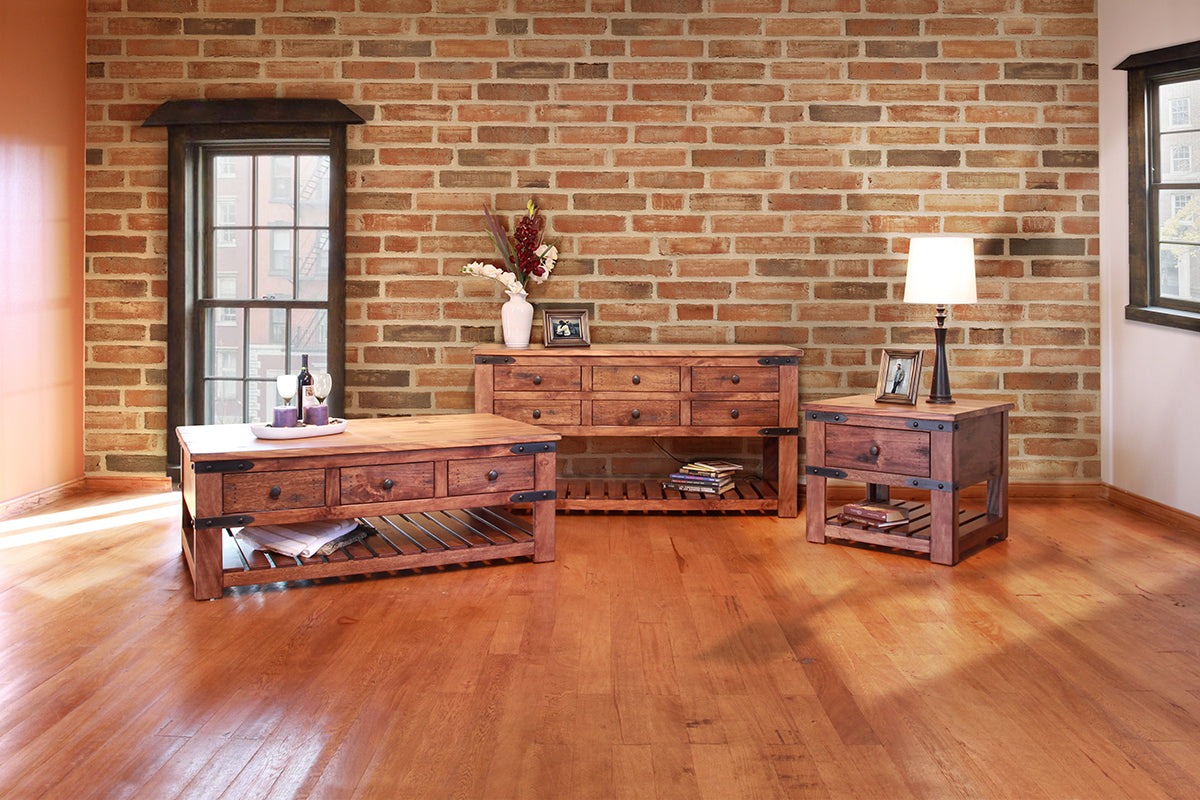 Parota Sofa Table, Brown, 6 Drawer