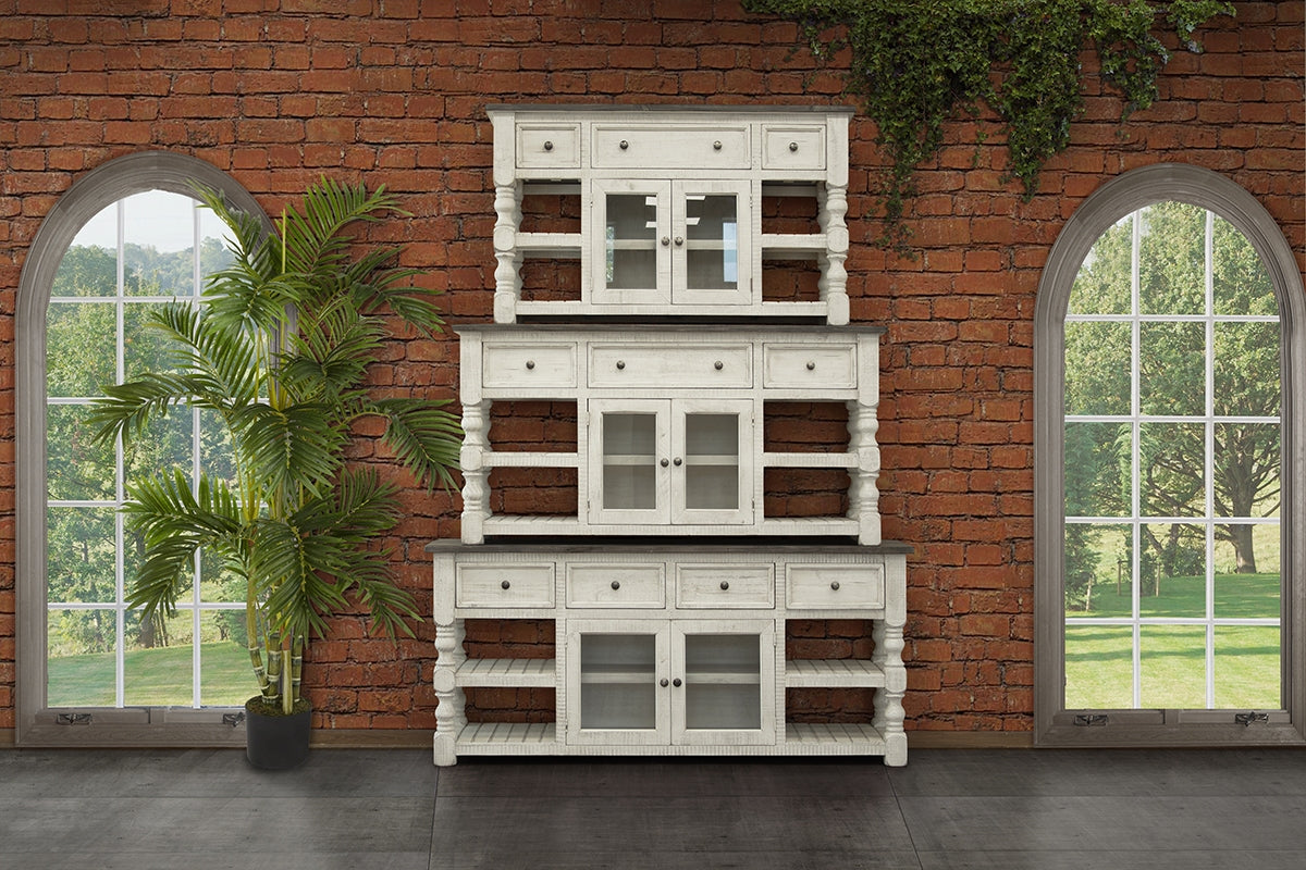 Stone TV Stand, White, 3 Drawer 2 Glass Door 60"