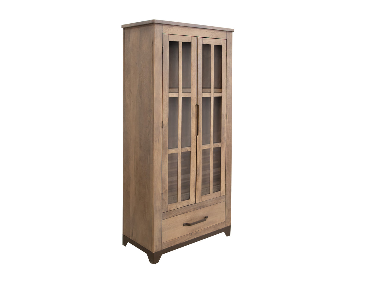 Natural Parota Cabinet, Brown, 2 Glass Door 1 Drawer