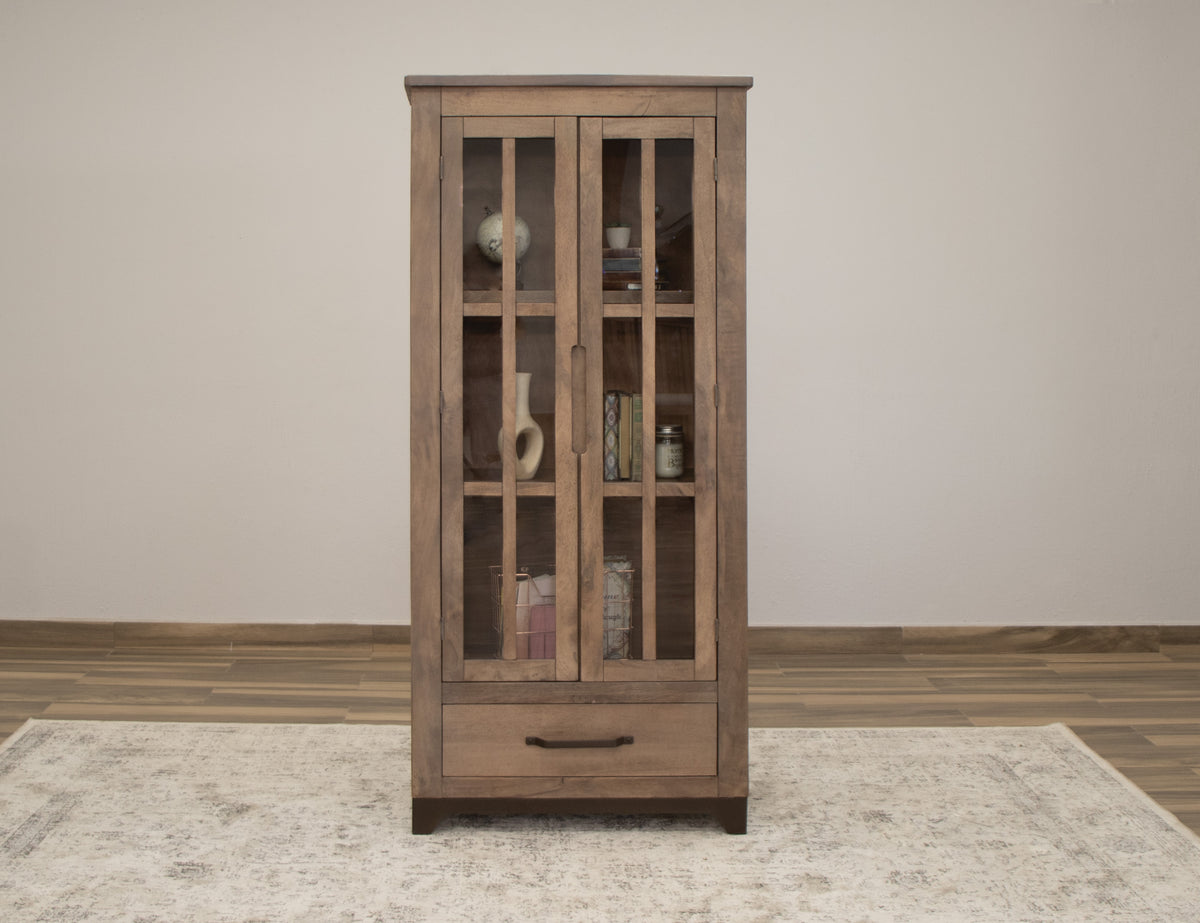 Natural Parota Cabinet, Brown, 2 Glass Door 1 Drawer