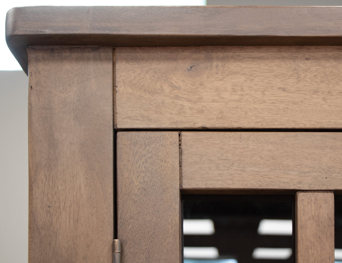 Natural Parota Cabinet, Brown, 2 Glass Door 1 Drawer