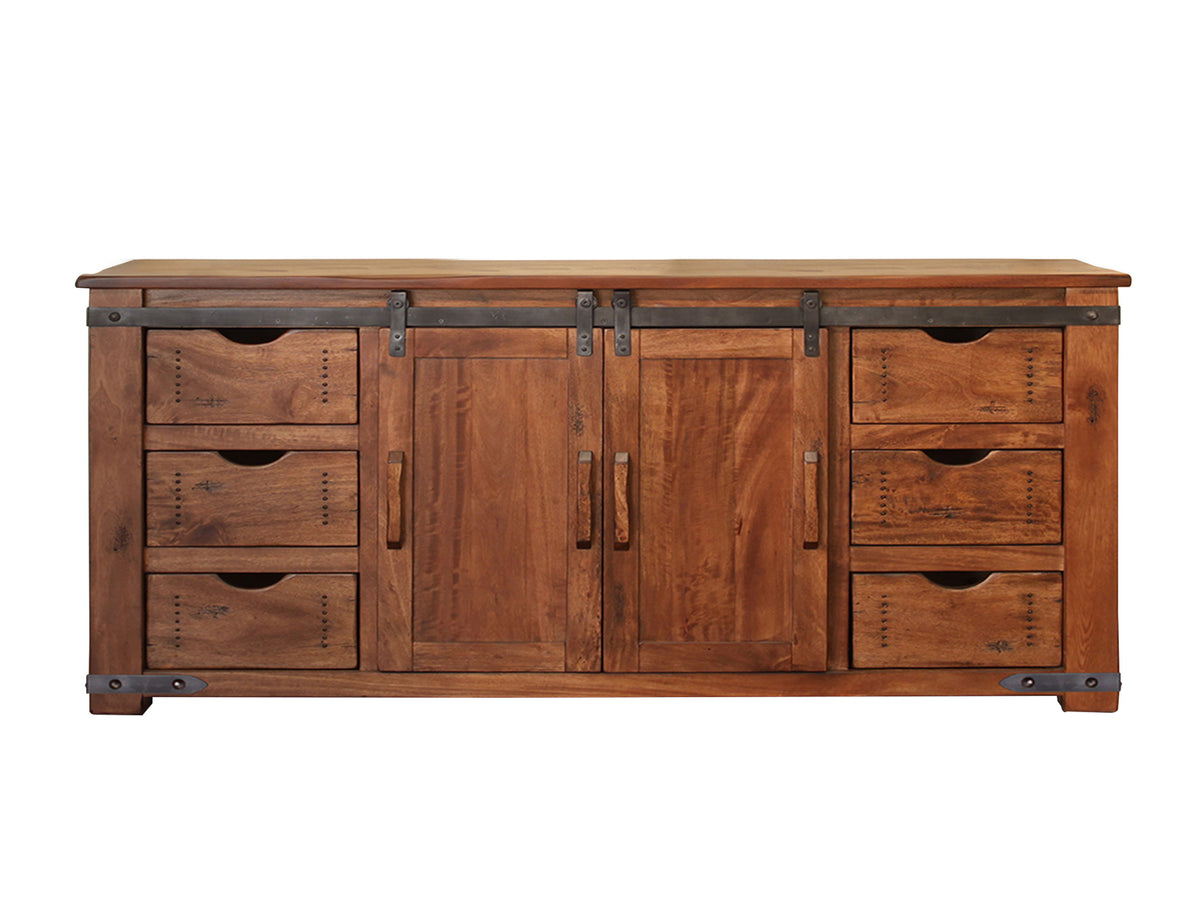 Parota TV Stand, Brown, 6 Drawer 2 Door 70"
