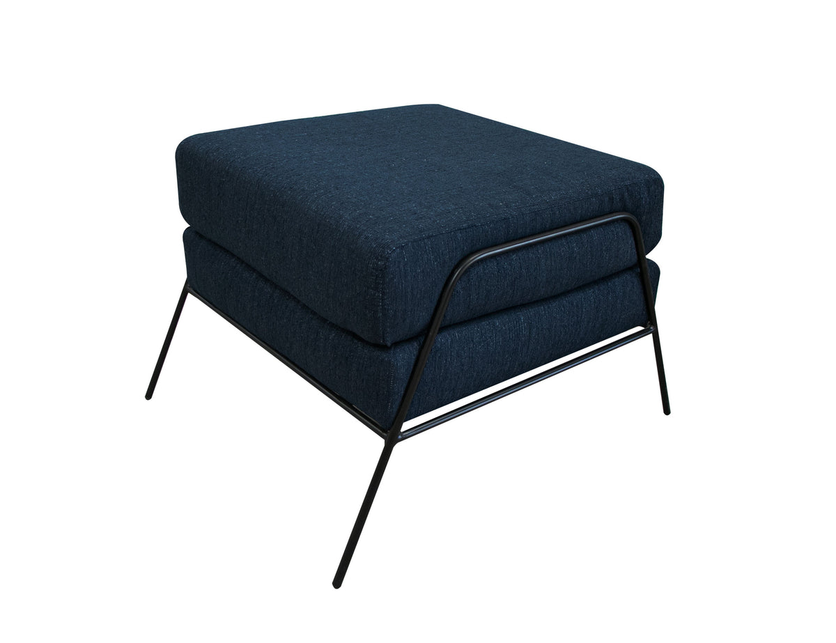 Tyne Ottoman, Blue/Black, Wooden Frame & Metal Base, Footstool