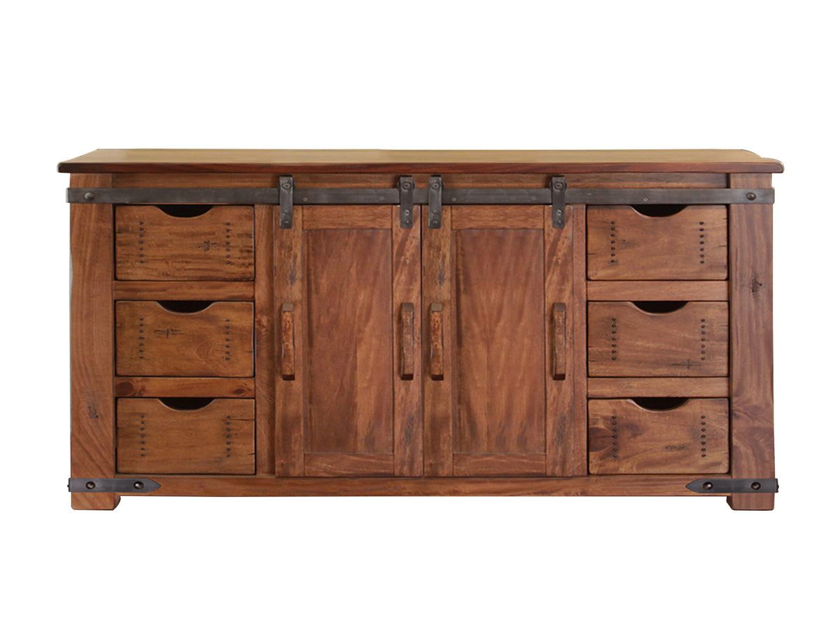 Parota TV Stand, Brown, 6 Drawer 2 Door 60"